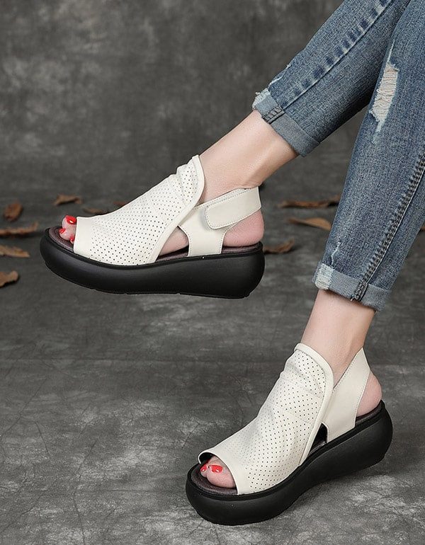 Retro Hollow Wedge Sandaler For Kvinner Slingback