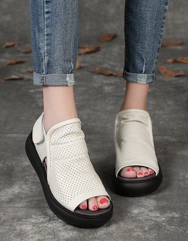 Retro Hollow Wedge Sandaler For Kvinner Slingback