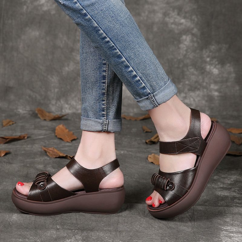 Retro Leather Dame Summer Wedge Sandaler