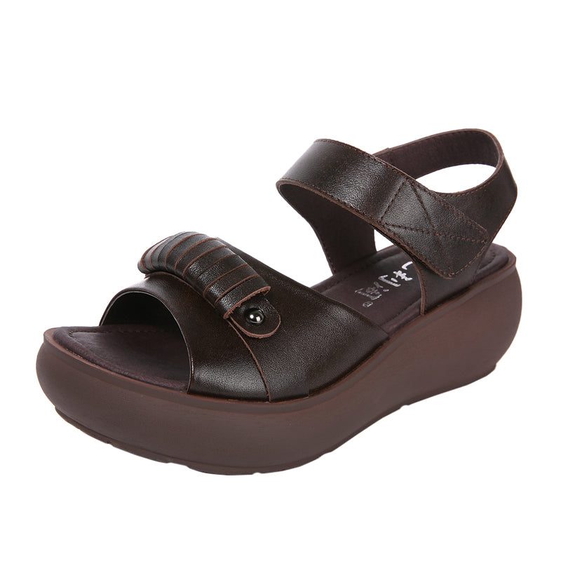 Retro Leather Dame Summer Wedge Sandaler