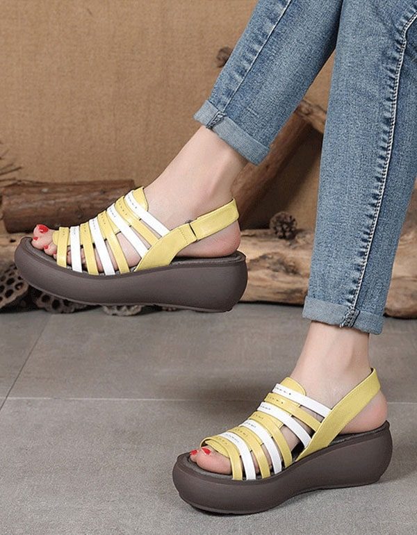 Retro Leather Summer Colorful Wedge Sandaler