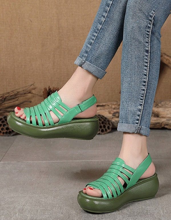 Retro Leather Summer Colorful Wedge Sandaler