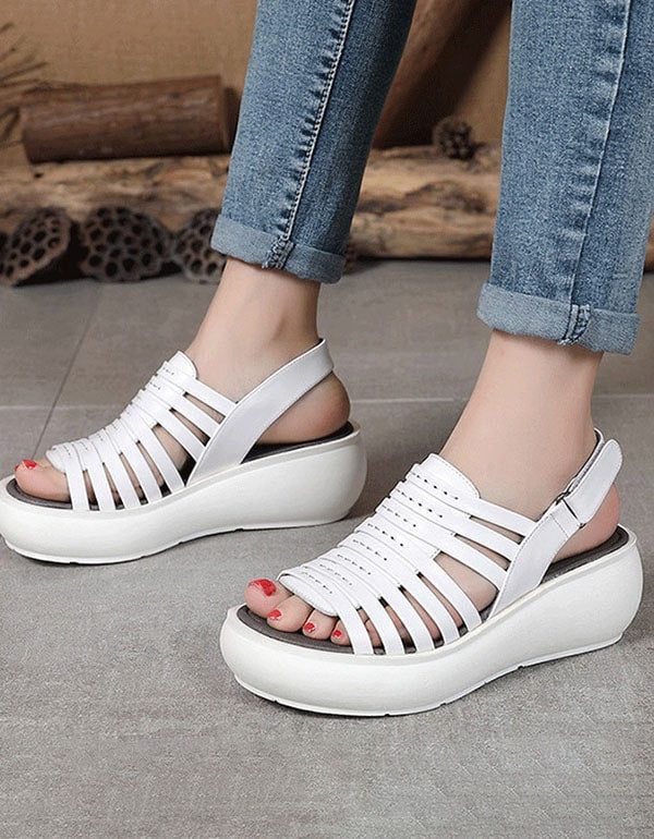 Retro Leather Summer Colorful Wedge Sandaler