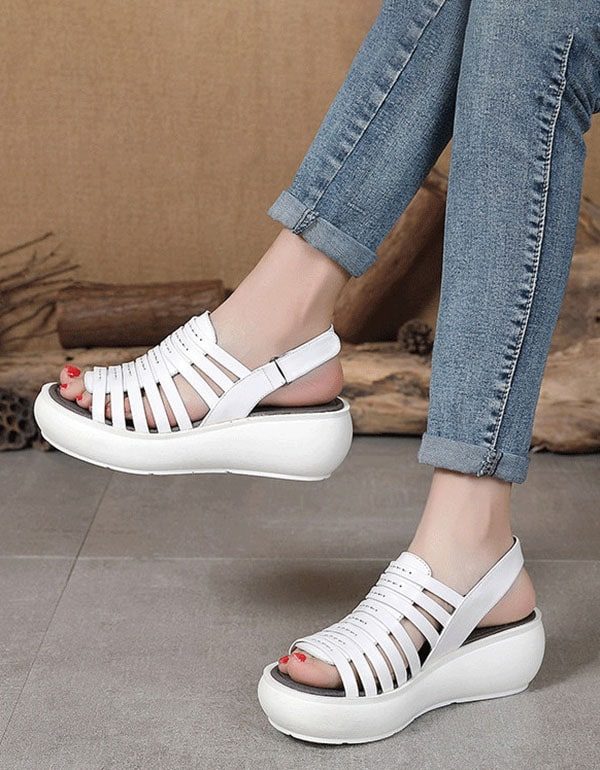 Retro Leather Summer Colorful Wedge Sandaler