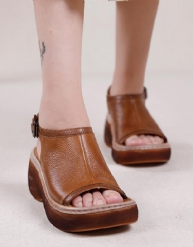 Retro Leather Summer Open Toe Platform Sandaler