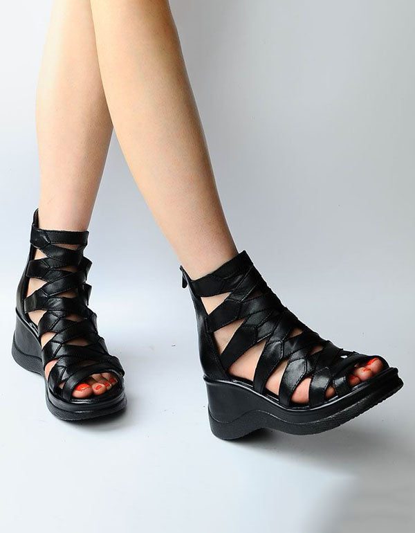 Retro Roma Style Ankel Strappy Wedge Sandaler