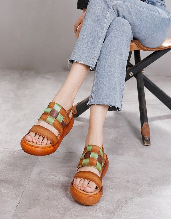 Retro Woven Slingback Wedge Sandaler For Kvinner