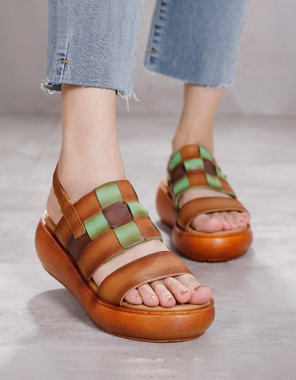 Retro Woven Slingback Wedge Sandaler For Kvinner