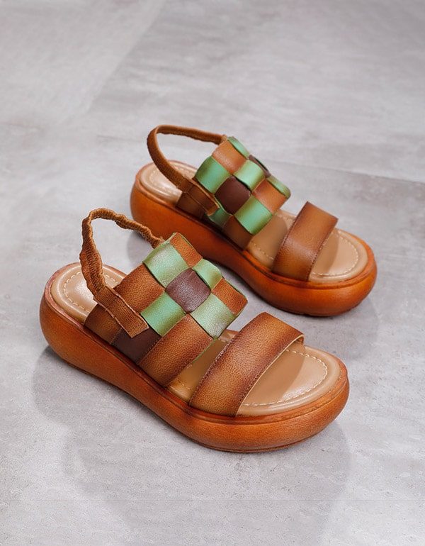 Retro Woven Slingback Wedge Sandaler For Kvinner