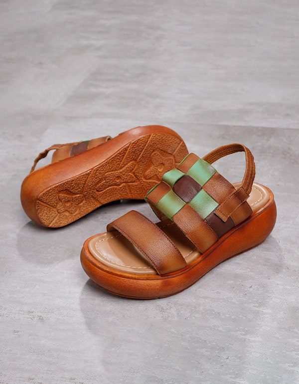 Retro Woven Slingback Wedge Sandaler For Kvinner