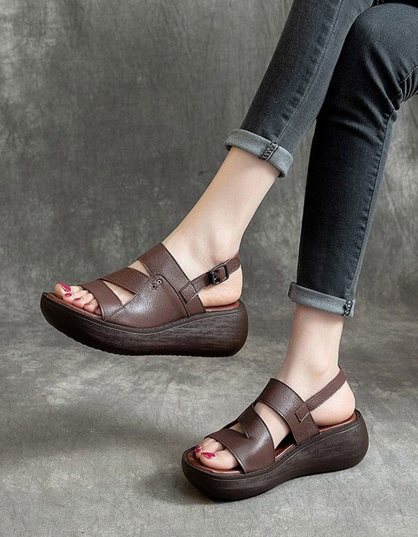 Slingback Retro Wedge Sandaler For Kvinner