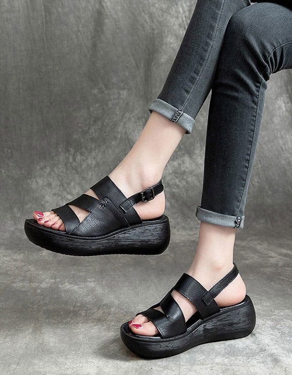 Slingback Retro Wedge Sandaler For Kvinner