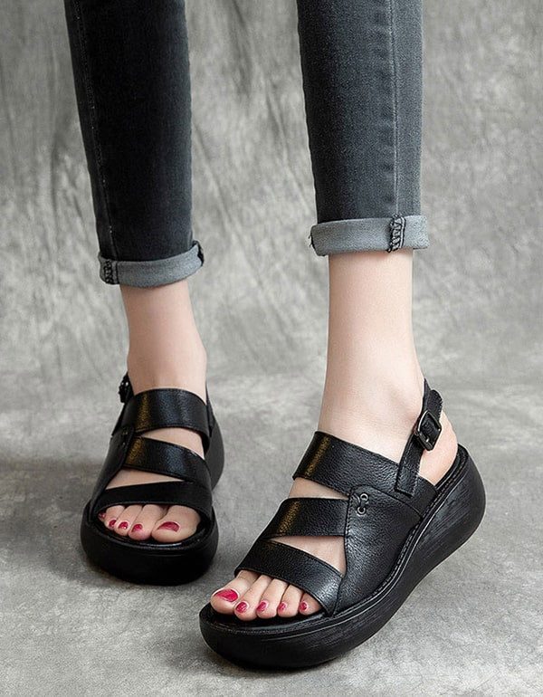 Slingback Retro Wedge Sandaler For Kvinner