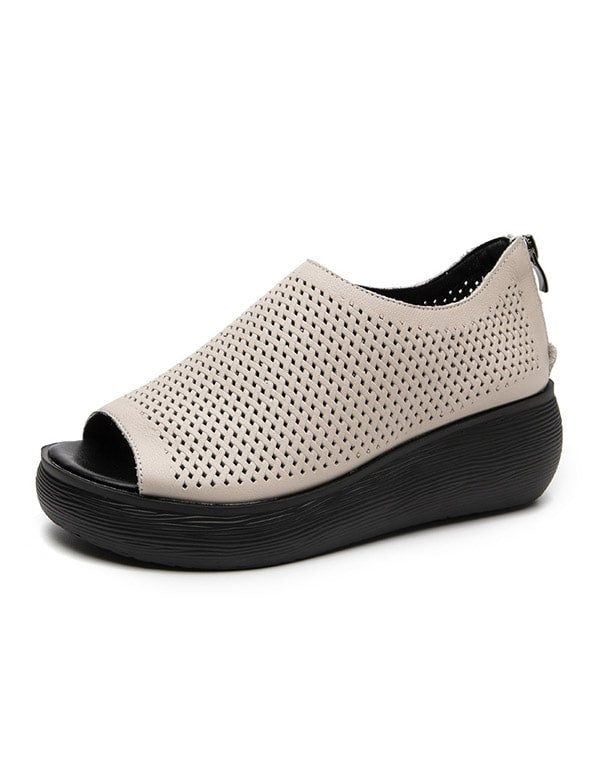 Sommer Fish Toe Dame Leather Wedge Sandaler