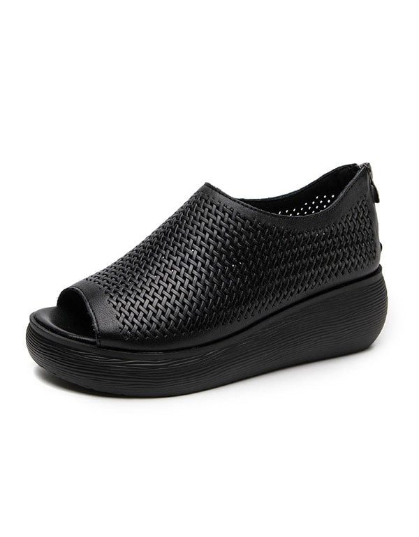 Sommer Fish Toe Dame Leather Wedge Sandaler