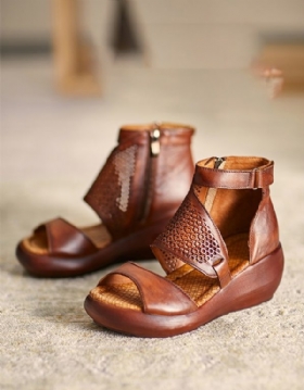 Sommer Retro Wedge Ankel Strap Sandaler For Kvinner