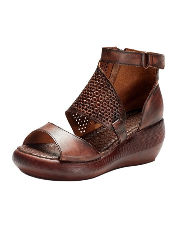 Sommer Retro Wedge Ankel Strap Sandaler For Kvinner