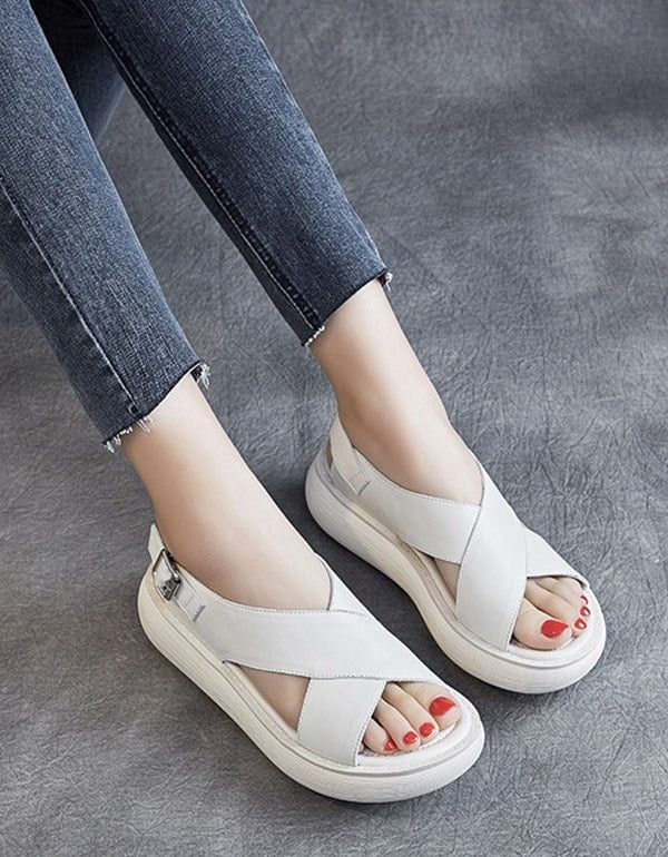 Summer Cross Strap Slingback Wedge Sandaler Hvit