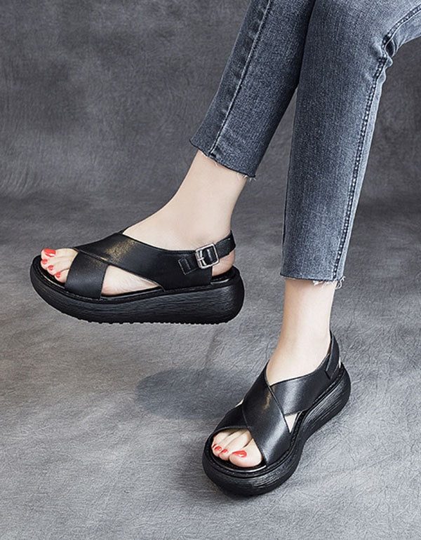 Summer Cross Strap Slingback Wedge Sandaler Hvit