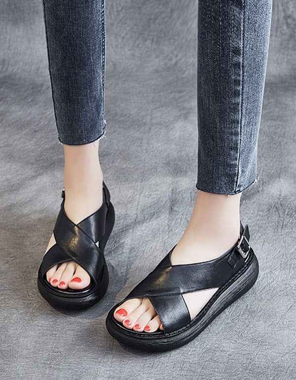 Summer Cross Strap Slingback Wedge Sandaler Hvit