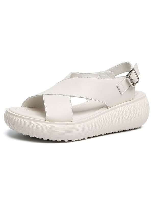 Summer Cross Strap Slingback Wedge Sandaler Hvit