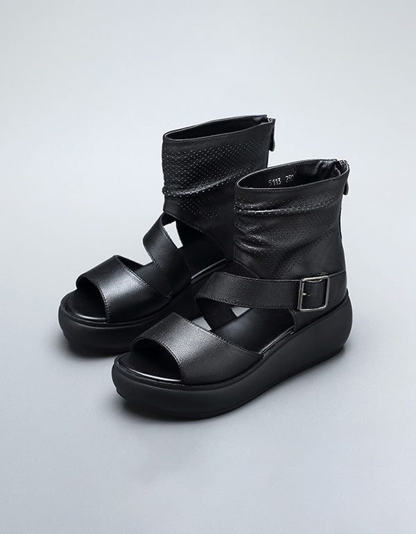 Summer Cut-out Strap Retro Ankel Platform Sandaler