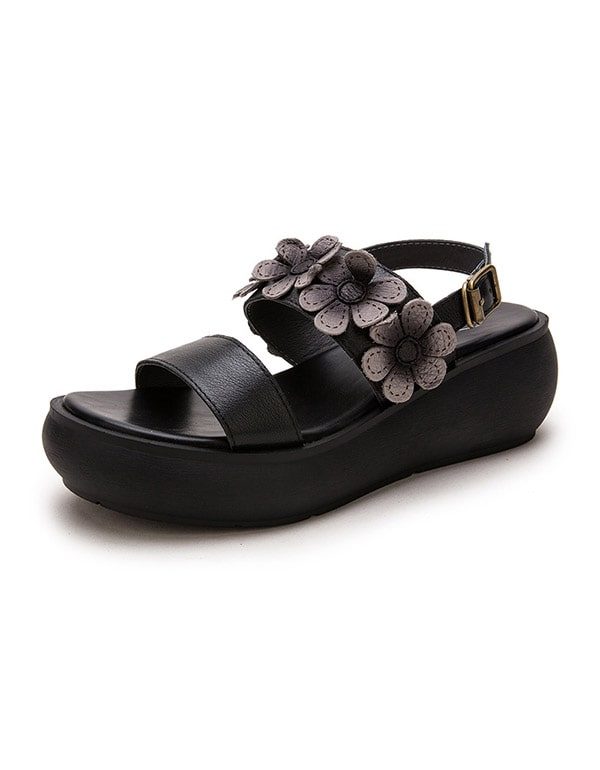 Summer Flower Leather Wedge Beach Sandaler