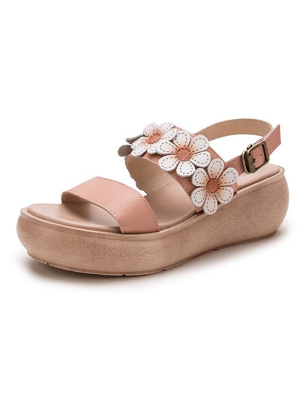 Summer Flower Leather Wedge Beach Sandaler