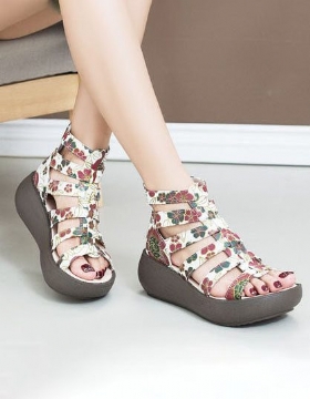 Summer Flower Printed Wedges Romansandaler For Kvinner