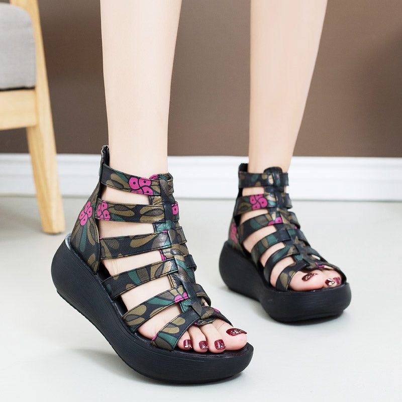 Summer Flower Printed Wedges Romansandaler For Kvinner