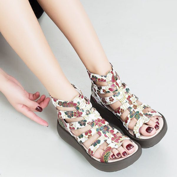 Summer Flower Printed Wedges Romansandaler For Kvinner