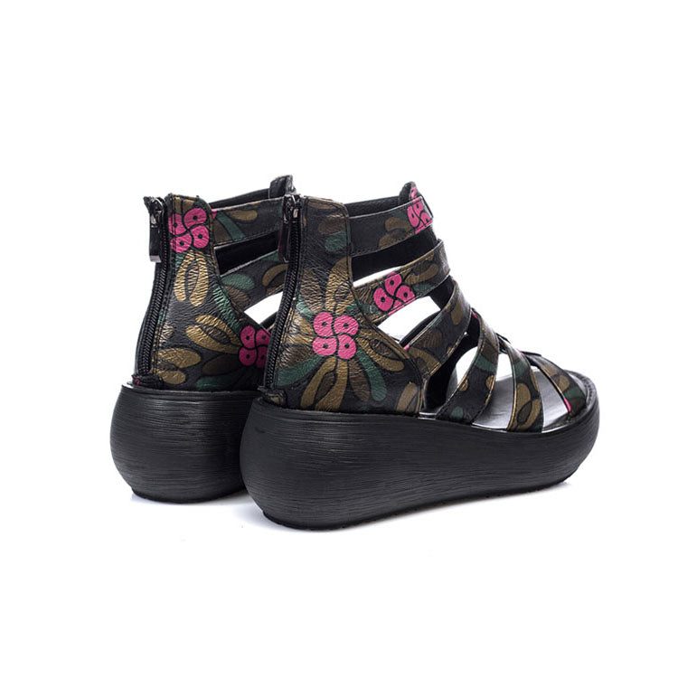 Summer Flower Printed Wedges Romansandaler For Kvinner