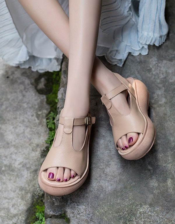 Summer Leather Open Toe Fashion Wedge Sandaler