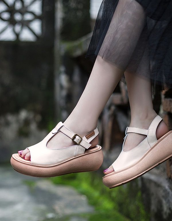 Summer Leather Open Toe Fashion Wedge Sandaler