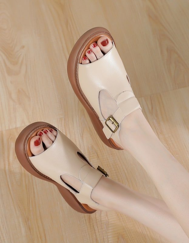 Summer Leather Open Toe Wedge Sandaler