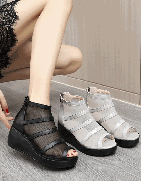 Summer Mesh Fish-toe Ankel Wedge Sandaler