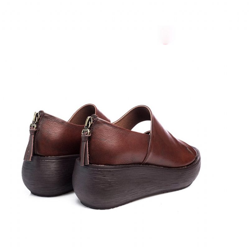 Summer Retro Leather Holiday Wedge Sandaler