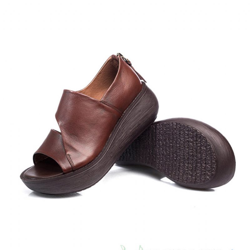 Summer Retro Leather Holiday Wedge Sandaler