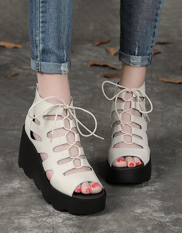 Summer Wedge Lace Up Roman Sandaler Svart