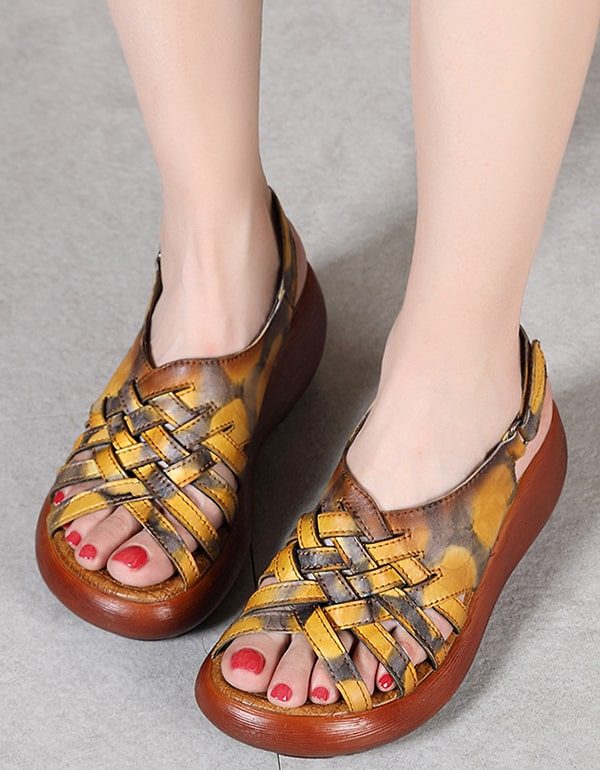 Summer Wedge Retro Skinnsandaler Dame