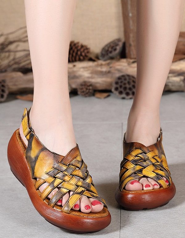 Summer Wedge Retro Skinnsandaler Dame