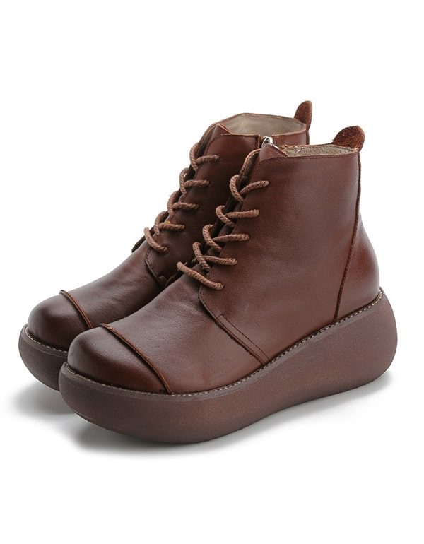 Høst Vinter Håndlagde Retro Leather Wedge Boots