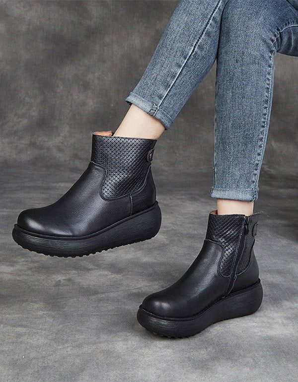 Høst Vinter Leather Comfort Platform Boots