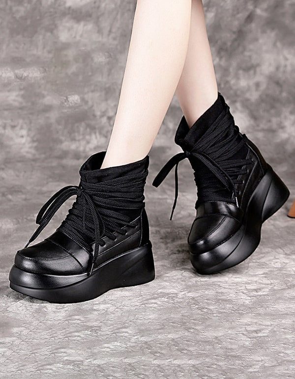 Høst Vinter Retro Lær Lace-up Platform Boots