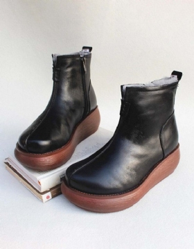 Retro Leather Vinter Pels Inside Wedge Boots | Gave Sko