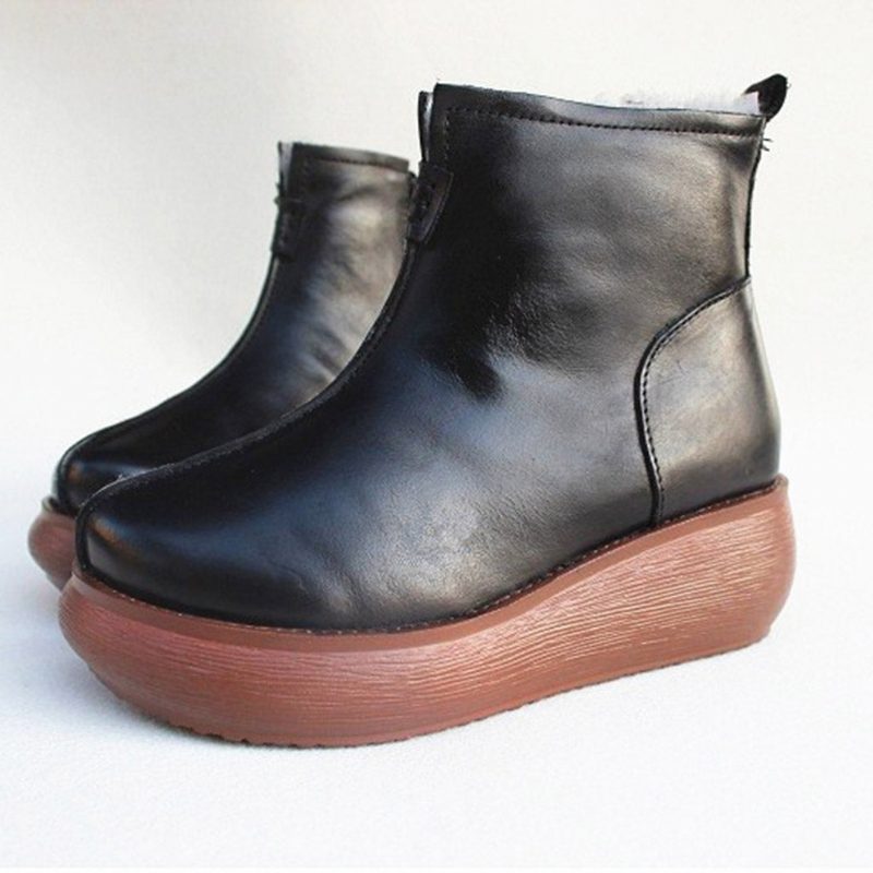 Retro Leather Vinter Pels Inside Wedge Boots | Gave Sko