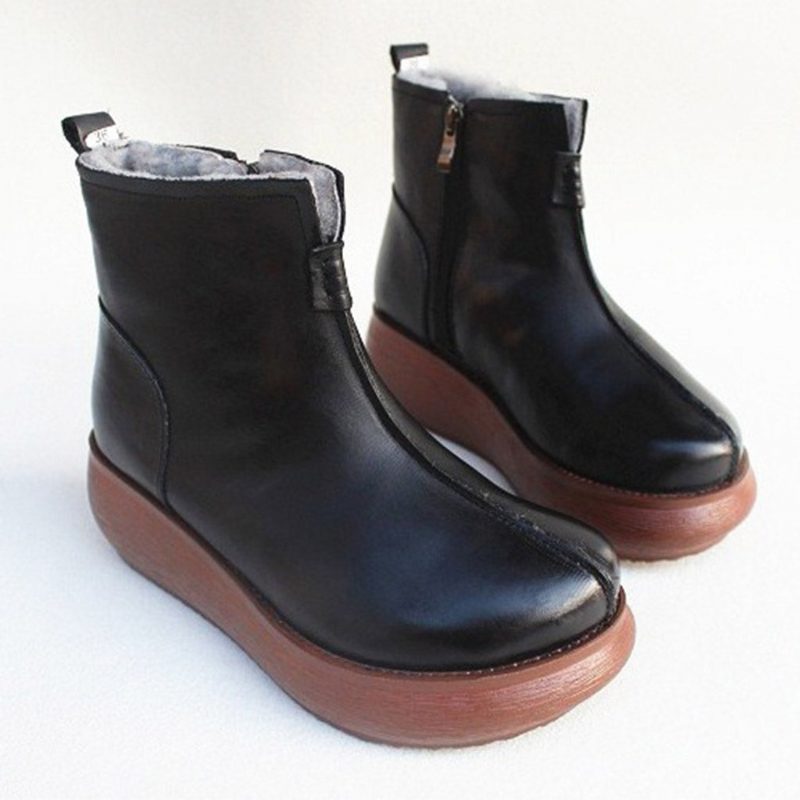 Retro Leather Vinter Pels Inside Wedge Boots | Gave Sko