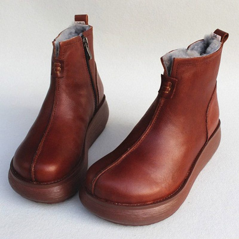 Retro Leather Vinter Pels Inside Wedge Boots | Gave Sko