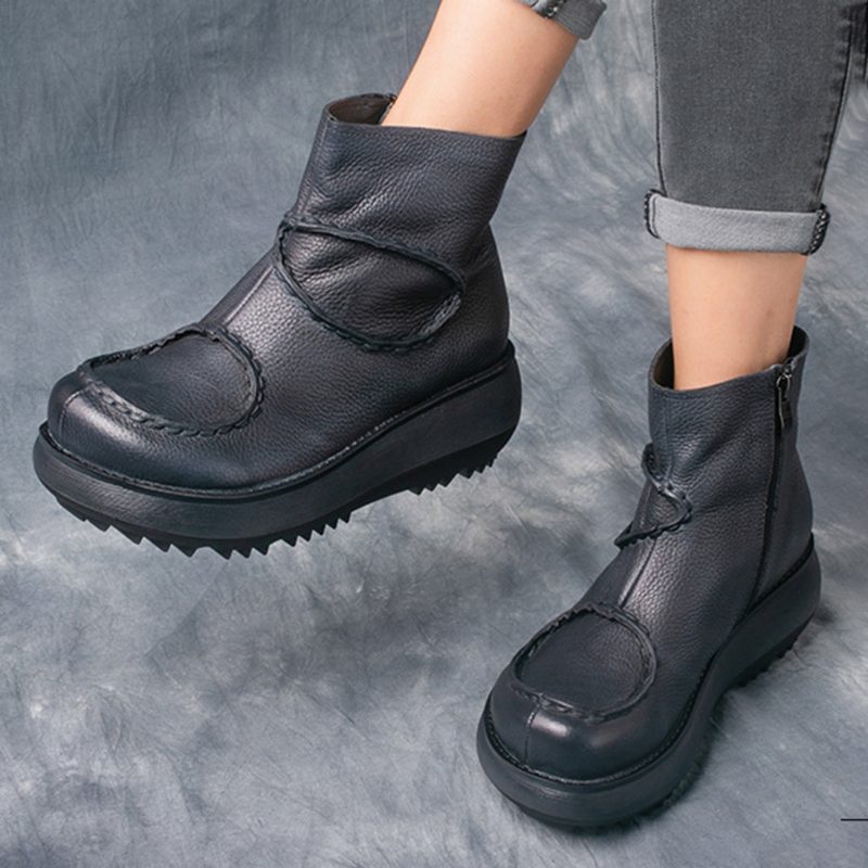 Retro Leather Wedge Short Boots | Gave Sko