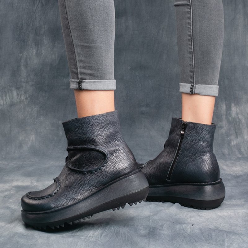 Retro Leather Wedge Short Boots | Gave Sko